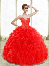 Unique Beading and Ruffles Red Quince Dresses SJQDDT28002FOR