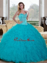 Unique Beading and Ruffles Sweetheart 2015 Quinceanera Dresses in Teal QDDTC28002-1FOR