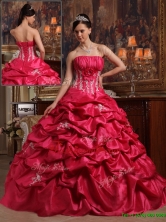 Unique Coral Red Ball Gown Strapless Quinceanera Dresses  QDZY466AFOR