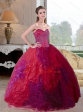 Unique Multi Color 2015 Quinceanera Gown with Beading and Ruffles QDDTC4002FOR