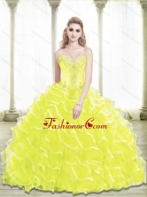 Unique Sweetheart Beading and Ruffled Layers Yellow Quinceanera Dresses SJQDDT25002-3FOR