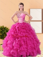 2015 Comfortable Beading and Ruffles Quinceanera Dresses in Hot Pink QDDTA42002FOR