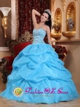Aqua Blue Wholesale Ball Gown Sweetheart Floor-length Organza Beading Quinceanera Dress For 2013 Summer In Machiques Venezuela Style QDZY268FOR 
