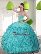 Discount Beading and Ruffles Strapless Aqua Blue Quinceanera Dresses for 2015 QDDTC32002FOR