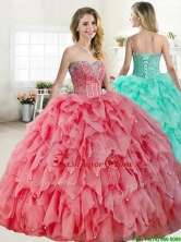 Discount Coral Red Quinceanera Dress with Beading and Ruffles YYPJ054FOR