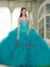 Elegant Ball Gown Quinceanera Dresses with Beading and Ruffles in Turquoise for 2015 Summer SJQDDT86002FOR