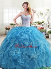 Exquisite Beaded and Ruffled Quinceanera Dress in Aqua Blue YYPJ031-1FOR