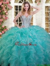 Exquisite Ruffled and Beaded Aqua Blue Quinceanera Dress in Organza YSQD003-3FOR