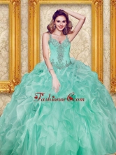 Lovely Beading and Ruffles Apple Green Quinceanera Dresses SJQDDT30002FOR