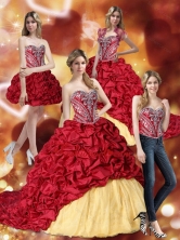Lovely Embroidery Wine Red and Yellow Quinceanera Dresses SJQDDT31001FOR