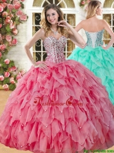 Perfect Big Puffy Coral Red Quinceanera Dress with Beading and Ruffles YSQD008FOR