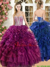 Popular Ruffled and Beaded Organza Quinceanera Dress in Burgundy YSQD013FOR
