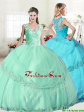 Wonderful Straps Apple Green Quinceanera Dress with Beading and Appliques YYPJ043FOR