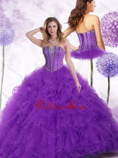 2016 Simple Strapless Purple Quinceanera Gowns with Beading and Ruffles SJQDDT445002FOR
