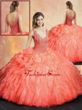 2016 Simple V Neck Sweet 16 Dresses with Ruffles and Appliques SJQDDT413002FOR
