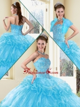 2016 Sweet Ball Gown Sweet 16 Dresses with Beading and Ruffled Layers in Aqua Blue QDDTD38002AFOR