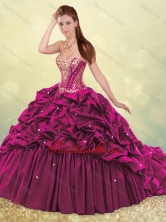 Beautiful Brush Train Quinceanera Dress with Beading and Bubbles SJQDDT502002FOR