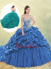 Classical Taffeta Blue Quinceanera Dress with Beading and Bubbles SJQDDT494002FOR