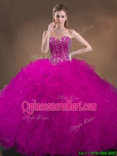 Custom Made Beaded and Ruffled Quinceanera Gowns in Hot Pink SWQD050MT-4FOR
