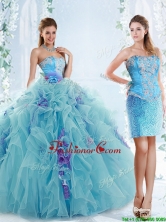 Exquisite Applique Bodice Aqua Blue Detachable Quinceanera Gowns in Organza QDDTP2002AFOR