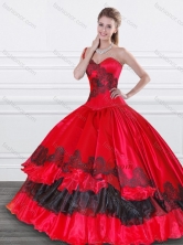 Exquisite Applique Red and Black Quinceanera Dress in Organza and Taffeta XFQD992FOR