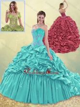 Exquisite Brush Train Taffeta Quinceanera Dress in Aqua Blue SJQDDT498002FOR