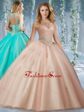 Fashionable Halter Top Champagne Quinceanera Dress with Appliques and Beading SJQDDT525002FOR 