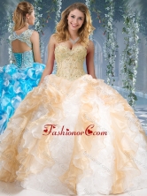 Fashionable Organza and Rolling Flowers Big Puffy Quinceanera Dress in Champagne and WhiteSJQDDT573002FOR