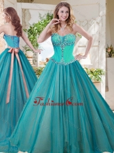 Gorgeous A Line Brush Train Quinceanera Gown with Beading and Sash SJQDDT710002FOR
