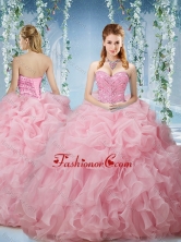 Lovely Baby Pink Brush Train Quinceanera Dresses Beaded and Ruffled SJQDDT577002FOR