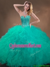 New Arrivals Beaded and Ruffles Quinceanera Gowns in Turquoise SWQD050MT-1FOR