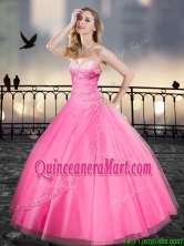 Really Puffy Pink Quinceanera Gowns with Beading and Appliques XFQD003-1FOR