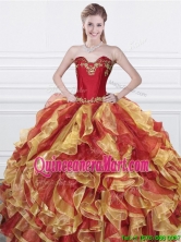 Romantic Applique and Ruffled Organza Quinceanera Dress in Red and Yellow QDDTN2002FOR