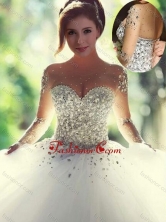 Scoop Beaded White Sweet 16 Dress with Long Sleeves XFQD1067FOR