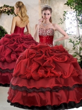 Simple Ball Gown Beading and Pick Ups Sweet 16 Gowns in Wine Red SJQDDT394002-1FOR