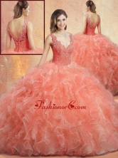 Simple V Neck Sweet 16 Gowns with Ruffles and Appliques SJQDDT418002FOR 