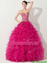 Visible Boning Hot Pink Quinceanera Gown with Beading and Ruffles THQD001FOR