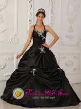 With Halter Neckline Black Princess Appliques 2013 Arboletes Colombia  Wholesale Quinceanera Dress Taffeta Style QDZY328FOR 