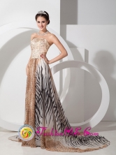 2013 Moquegua Peru Unique Empire Multi-color Strapless Court Train Special leopard and zebra print Fabric wholesale Prom Dress Style AFE080801FOR