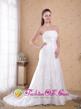 2013 White Wedding Dress with Strapless Princess Court Train  Satin and Organza Beading  IN Cochabamba Bolivia Wholesale Style PDATS126FOR 