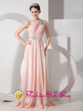 Andahuaylas Peru One Shoulder Baby Pink Elegant Brush Train Chiffon Ruch wholesale and Beading for 2013 Prom Style GNTB080825FOR