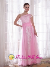 Ayacucho Peru 2013 One Shoulder Pink Sheath Floor-length Tulle and Taffeta Embroidery and Rhinestones wholesale Evening Dress Style PDATS7760FOR