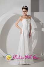 Customize Elegant Popular Empire Sweetheart Brush Train Chiffon Appliques and Ruch Wedding Dress in GuayaramerBolivia Style MLXN080801FOR