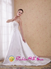 Customize White Princess Strapless Count Train Embroidery Satin Elegant Dama Dress IN Tarija Bolivia Wholesale Style WDATS1008019FOR