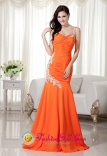Elegant Orange Mermaid Evening Dress One Shoulder Brush Train Chiffon Appliques Decorate IN Montero Bolivia Wholesale Style MLXNHY004FOR 