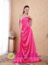 Guadalupe Peru Hot Pink Beading and Ruch Empire Sweetheart Brush Train Taffeta Graduation Dress IN Riberalta Bolivia Wholesale Style PDHXQ039FOR