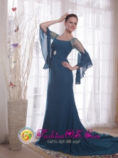 La Union Peru wholesale Spring Navy Blue Sleeves Column Square Brush Chiffon Mother of the Bride DressStyle PDHXQ195255FOR