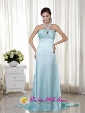 Light Blue Prom Dress Key-hole Empire Halter Brush Train Satin Beading  IN Potosi Bolivia Style MLXN006FOR