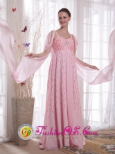 Pink Straps Chifffon Empire Watteau Train Beading and Sequins Formal Evening Dress inMontero Bolivia Wholesale Style PDATS7781FOR