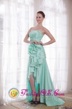 Pisco Peru Apple Green Princess  High low  Hand Made Flower ruching wholesale Prom Dress For Fall Style PDATS031FOR